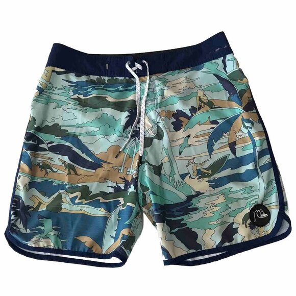 Quiksilver Highline Boardshorts Men 32 Swim Trunks Surf Swim Beach 4 Way Stretch